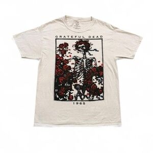 Grateful Dead Cream T-Shirt with Skeleton and Roses